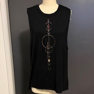 Neoclassics Black Sleeveless Top with Geometric Design